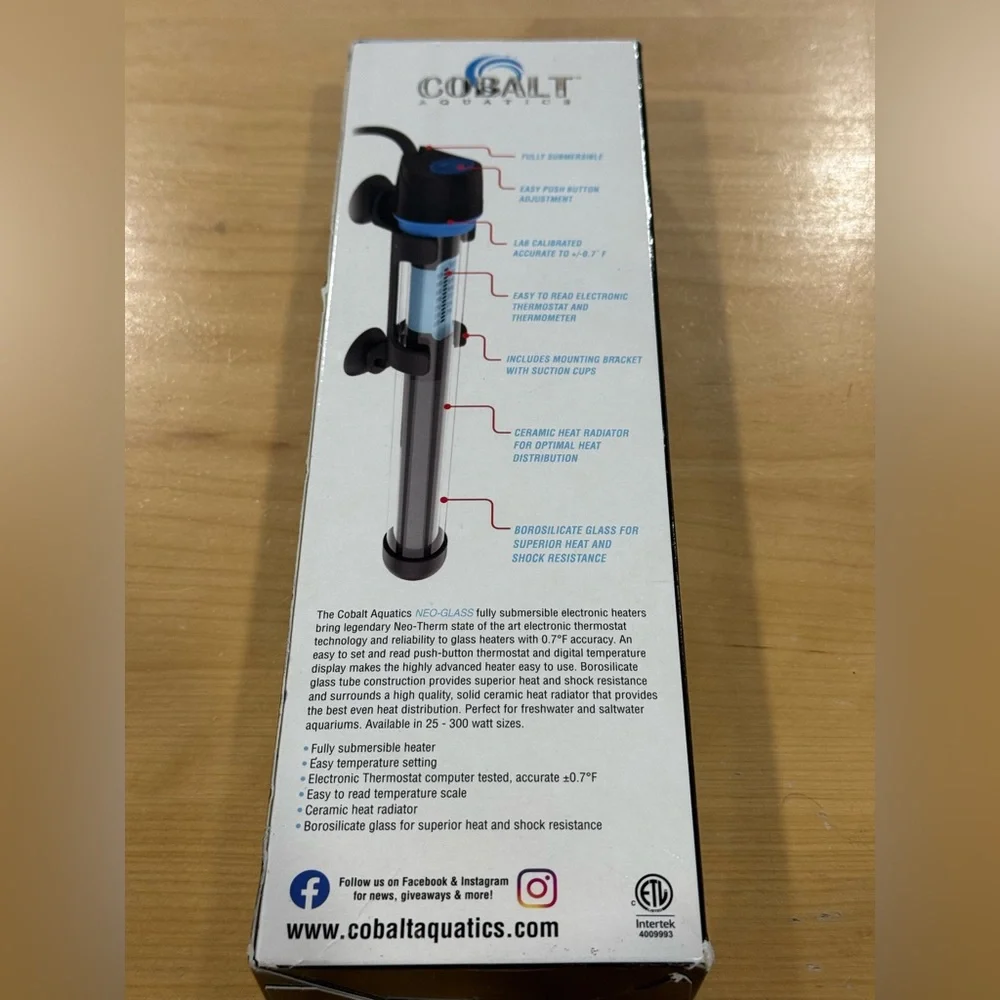 Cobalt Aquatics 75 Watt Neo Glass Electronic Submersible Heater.Brand new sealed